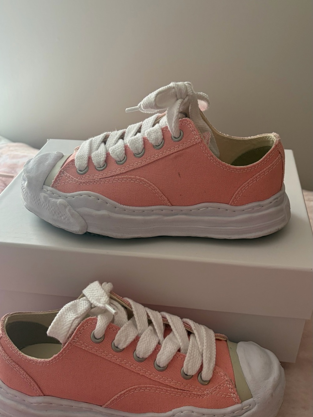 Miharayasuhiro Pink Low-Top Canvas Sneakers with White Laces